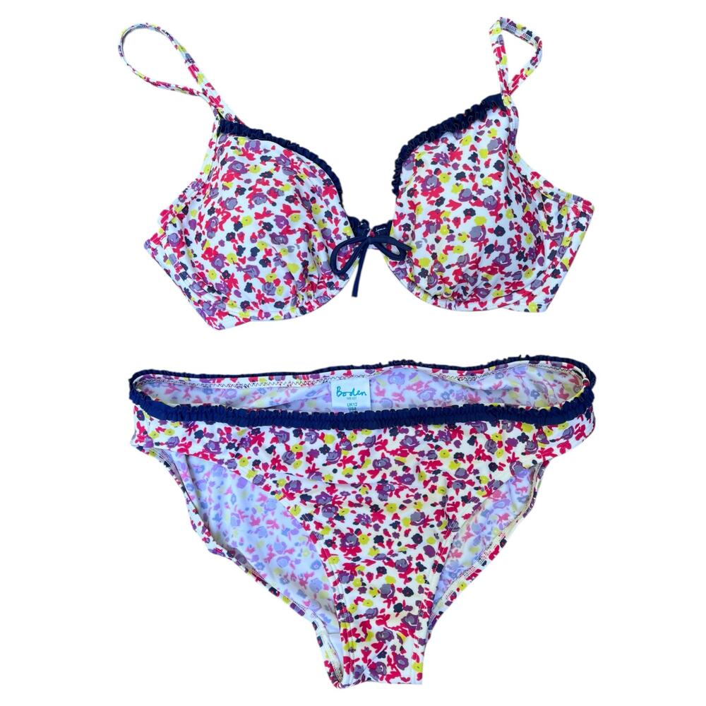 Boden Floral Ruffle Bikini Set | Sz 36B top, 8 bottoms | Blue, Purple, Yellow - Picture 7 of 12